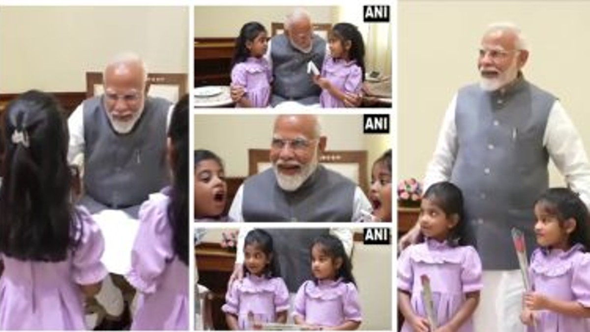 PM Modi's Adorable Moments with Kids: వీడియో ఇదిగో, ప్రధాని మోదీకి కవితలు వినిపించిన బండారు దత్తాత్రేయ మనవరాళ్లు