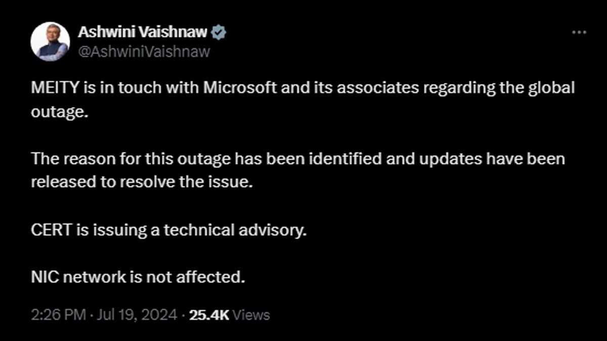 Microsoft Outage: మైక్రోసాఫ్ట్ విండోస్ క్రాష్, కీలక సూచనను జారీ చేసిన CERT, Microsoftతో సంప్రదింపులు జరుపుతున్నామని తెలిపిన కేంద్ర మంత్రి అశ్వినీ వైష్ణవ్