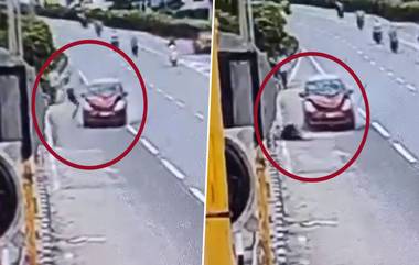 Road Accident Video: వీడియో ఇదిగో, ఫోన్ మాట్లాడుతూ రోడ్డు దాటుతున్న వ్యక్తిని ఢీకొన్న కారు, అమాంతం గాల్లోకి ఎగిరిపడి మృతి