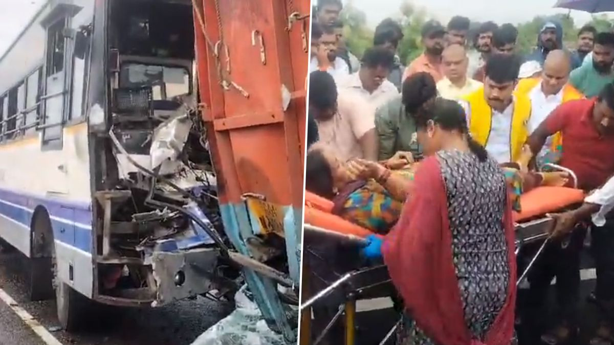 Road Accident Video: వీడియో ఇదిగో, ఆగి ఉన్న లారీని ఢీకొట్టిన ఆర్టీసీ బస్సు, 12 మందికి తీవ్ర గాయాలు, క్షత గాత్రులను శ్రీకాకుళం హాస్పిటల్‌కి తరలింపు