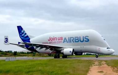 Airbus Beluga in Hyderabad: హైద‌రాబాద్ లో ల్యాండ్ అయిన ప్ర‌పంచంలోనే అతిపెద్ద విమానం, వేల్ ఆఫ్ ది స్కై ప్ర‌త్యేక‌త‌లివే! (వీడియో ఇదుగోండి)