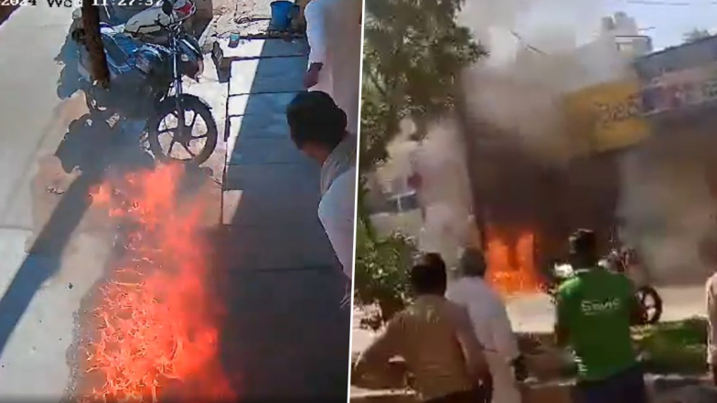 Andhra Pradesh: షాకింగ్ వీడియో ఇదిగో, పెట్రోల్ ముందు పెట్టుకుని బీడి వెలిగించి అగ్గిపుల్ల కింద వేయడంతో ఒక్కసారిగా ఎగసిన మంటలు, షాపులు, ద్విచక్ర వాహనాలకు అంటుకున్న మంటలు