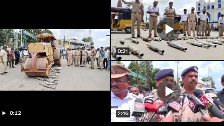 Nalgonda Police: రోడ్ రోలర్‌తో బైక్ సైలెన్సర్లు నుజ్జునుజ్జు, 80 ద్విచక్ర వాహనాల మాడిఫై చేసిన సైలెన్సర్స్ ను ద్వంసం చేసిన పోలీసులు