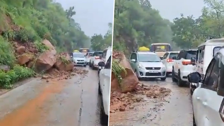 Telangana Rains: వీడియో ఇదిగో, శ్రీశైలం ఘాట్ రోడ్డులో విరిగిపడ్డ కొండచరియలు, తృటిలో తప్పించుకున్న కార్లు