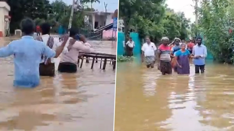 Budameru River Flood: వీడియో ఇదిగో, విజయవాడ బుడమేరుకు మళ్లీ పెరుగుతున్న వరద, గండి పడకుండా పరివాహక గట్లకు మట్టి కట్టలు వేస్తున్న ప్రజలు