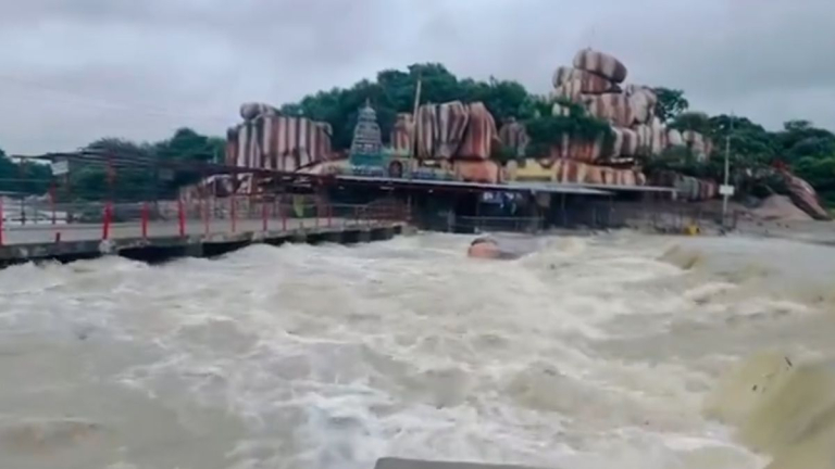 Floods At Edupayala Temple: జల దిగ్బంధంలో ఏడు పాయల వనదుర్గ మాత.. గర్భగుడి మూసేయడంతో రాజగోపురంలో ఉత్సవ విగ్రహానికి పూజలు అందుకుంటున్న అమ్మవారు