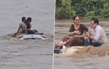 Gujarat Floods: గుజ‌రాత్ లో వ‌ర‌ద‌ల్లో ఒక‌టిన్న‌ర కిలోమీట‌ర్లు కొట్టుకుపోయిన కారు, వాహ‌నం పై భాగంపైకి దంప‌తులిద్ద‌రూ ఎక్కి హాహాకారాలు (వీడియో ఇదుగోండి)