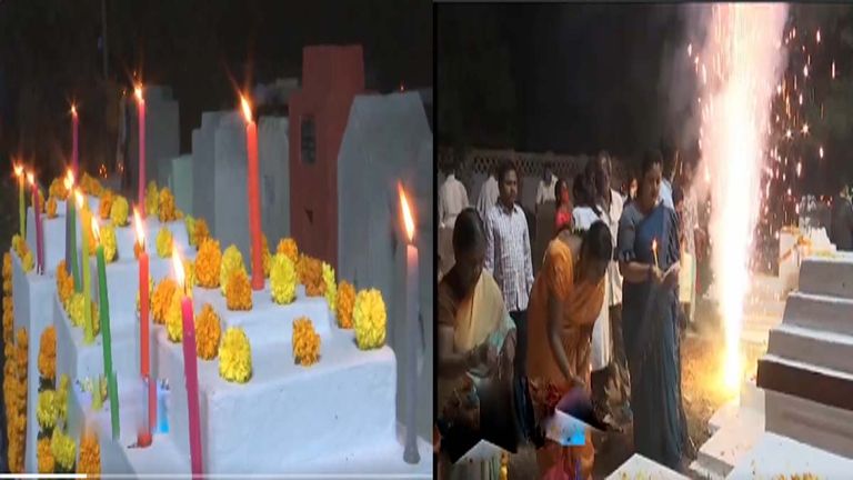 Diwali At Graveyard: స్మశానంలో దీపావళి, కరీంనగర్‌లో ఆరు దశాబ్దాలుగా వింత ఆచారం, సమాధుల దగ్గర టపాసులు కాల్చి దీపావళి పండుగ..వీడియో ఇదిగో