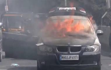 Mumbai Car Fire: వీడియో ఇదిగో, ముంబై జోగేశ్వరి వంతెనపై కారులో ఒక్కసారిగా మంటలు, నిమిషాల్లోనే కారు దగ్ధం