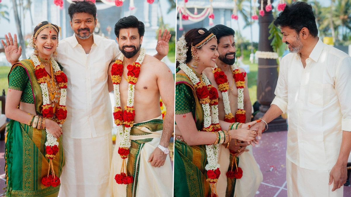 Vijay At Keerthi Suresh Wedding: కీర్తి సురేష్‌ పెళ్లిలో సందడి చేసిన దళపతి విజయ్, ఫోటోలను సోషల్ మీడియా వేదికగా షేర్ చేసిన కీర్తి..డ్రీమ్ ఐకాన్ అంటూ ప్రశంసలు