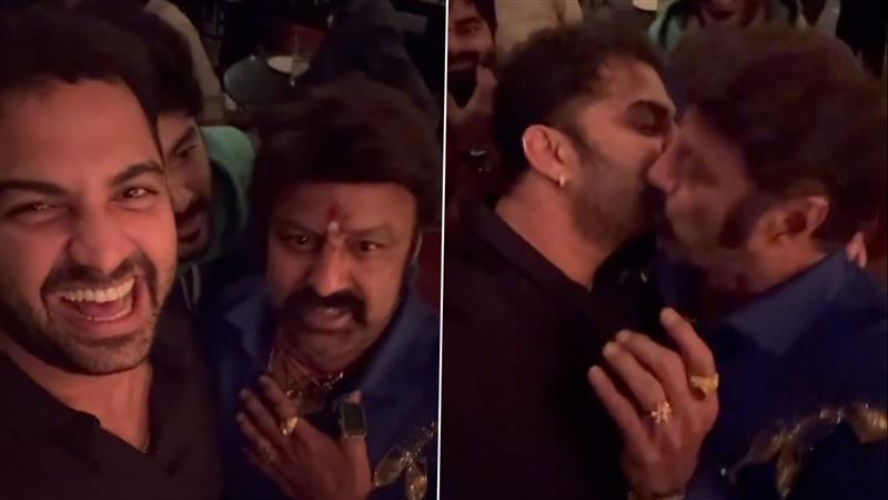 Balakrishna Kisses Vishwak Sen: వీడియో ఇదిగో, యంగ్ హీరోల‌‌కు ముద్దులు పెట్టిన బాల‌య్య, ప్రతిగా వాళ్లు కూడా ముద్దులతో..