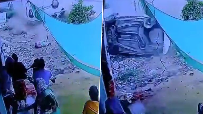 Accident Caught on Camera: ఘోర రోడ్డు ప్రమాదం వీడియో ఇదిగో, అతివేగంలో అదుపుతప్పి మహిళ పైనుండి పల్టీలు కొట్టిన కారు, వృద్ధురాలు అక్కడికక్కడే మృతి