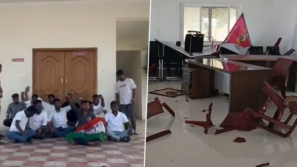 Attack On BRS Office: బీఆర్ఎస్ పార్టీ ఆఫీస్‌పై ఎన్‌ఎస్‌యూఐ నాయకుల దాడి, పూర్తిగా ధ్వంసమైన ఆఫీస్ ఫర్నిచర్.... వీడియో ఇదిగో