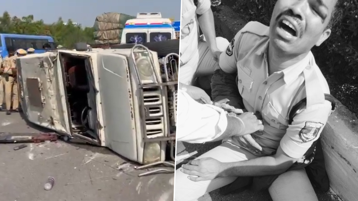 Hyderabad Road Accident: వీడియో ఇదిగో, ఓఆర్ఆర్‌పై పోలీసు వాహనం బోల్తా, నలుగురు పోలీసులకు తీవ్ర గాయాలు, సంగారెడ్డి – పటాన్‌చెరు వద్ద ఘటన