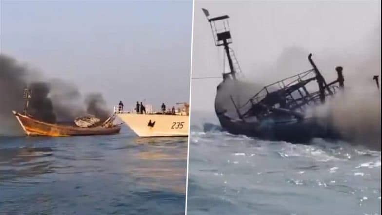 Maharashtra Boat Fire: వీడియో ఇదిగో, సముద్రంలో మంటల్లో చిక్కుకున్న ఫిషింగ్ నౌక, 18 మంది సిబ్బందిని రక్షించిన ఇండియన్ కోస్ట్ గార్డ్, నేవీ బృందాలు