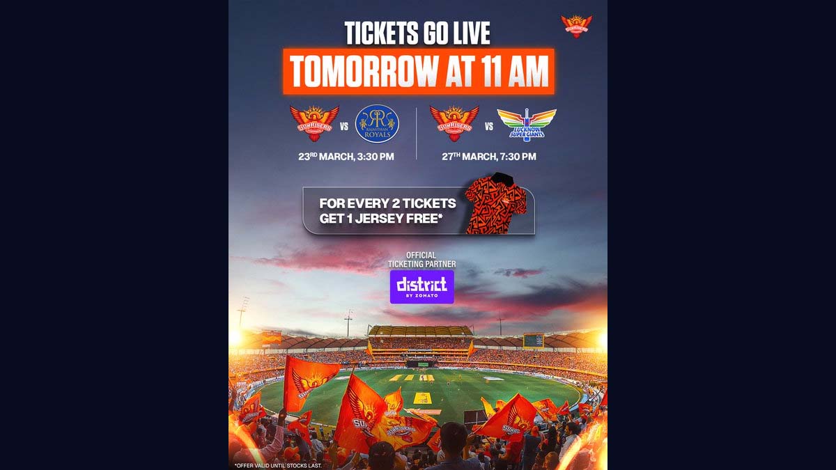 SRH Tickets 2025: గుడ్‌న్యూస్.. రేపటి నుండి ఆన్‌లైన్‌లో ఐపీఎల్ టికెట్లు.. ఎస్‌ఆర్‌ఎహెచ్‌ టికెట్లను ఆన్‌లైన్‌లో ఉంచుతున్నట్లు తెలిపిన సన్‌రైజర్స్ యాజమాన్యం