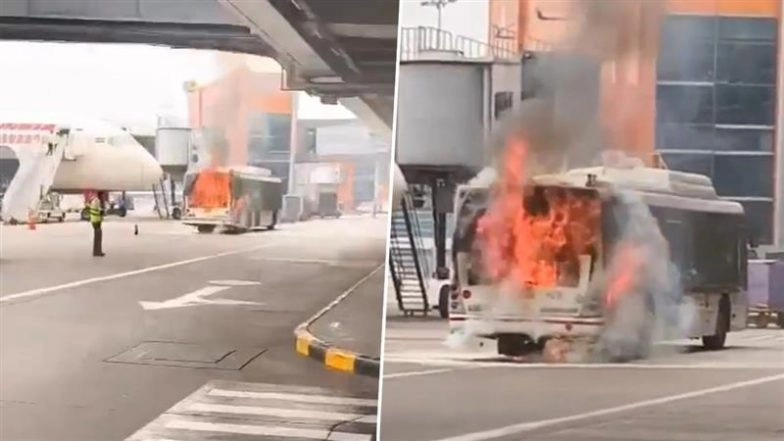 Air India Bus Fire in Delhi: ఢిల్లీ ఎయిర్‌పోర్ట్‌లో తృటిలో తప్పిన పెను ప్రమాదం, ఎయిర్ ఇండియా విమానం సమీపంలోని బ‌స్సుకు అంటుకున్న నిప్పు, వీడియో ఇదిగో..