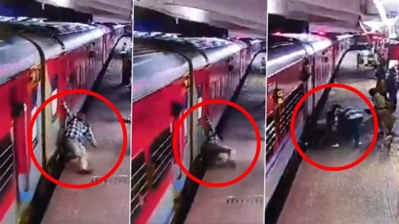 Narrow Escape in Hyderabad: గుండెలు ఝలదరించే వీడియో ఇదిగో, కదులుతున్న రైలు నుంచి దిగుతూ జారిపడిన ప్రయాణికుడు, వెంటనే ముందుకు దూకి కాపాడిన తోటి ప్రయాణికులు