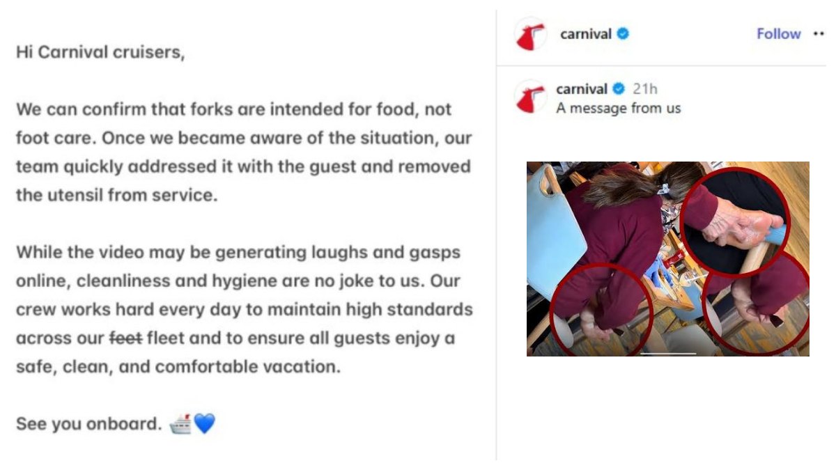 Carnival viral video: క్రూయిజ్ నౌకలో మహిళ అసహ్యకర ప్రవర్తన.. భోజనం చేసే ఫోర్క్‌తో పాదాలు గోక్కుంటూ కెమెరాకు చిక్కిన వీడియో వైరల్.. కార్నివాల్ క్రూయిజ్ లైన్ స్పందన ఇదే..