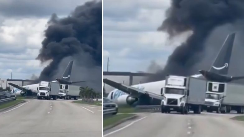 Amazon Cargo Plane Crash Video: అమెజాన్ కార్గో విమాన ఘోర ప్రమాదం వీడియో ఇదిగో.. వాహనాలను ఢీకొట్టి మంటల్లో చిక్కుకున్న బోయింగ్ 767-300