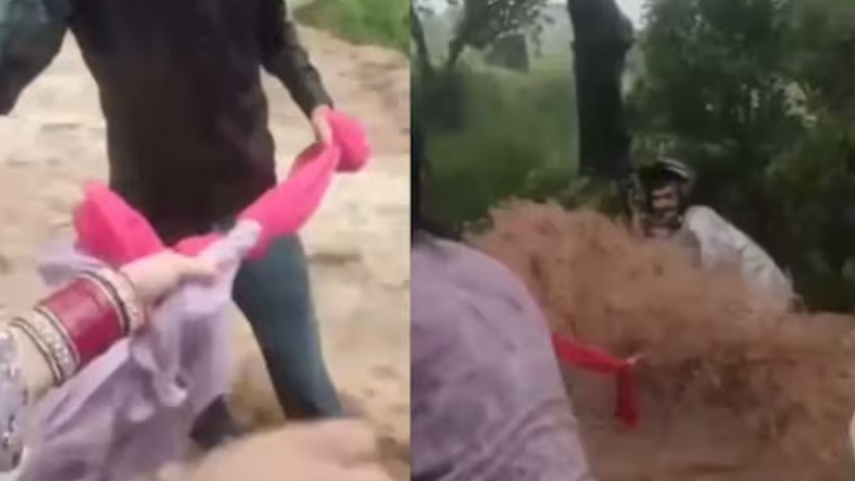 Viral Video: వీడియో ఇదిగో.. నీటిలో కొట్టుకుపోతున్న యువకుడిని కాపాడిన నవ వధువు.. తన చున్నీనా తాడుగా మలిచి..