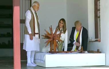 Trump Visit Highlights: మహత్ముడి చర్ఖాతో నూలు వడికిన అమెరికా అధ్యక్షుడు, వేలమంది జనం డొనాల్డ్ ట్రంప్ రోడ్ షోకు అడుగడుగునా కేరింతలతో స్వాగతం, ట్రంప్ అహ్మదాబాద్ సందర్శన విశేషాలు