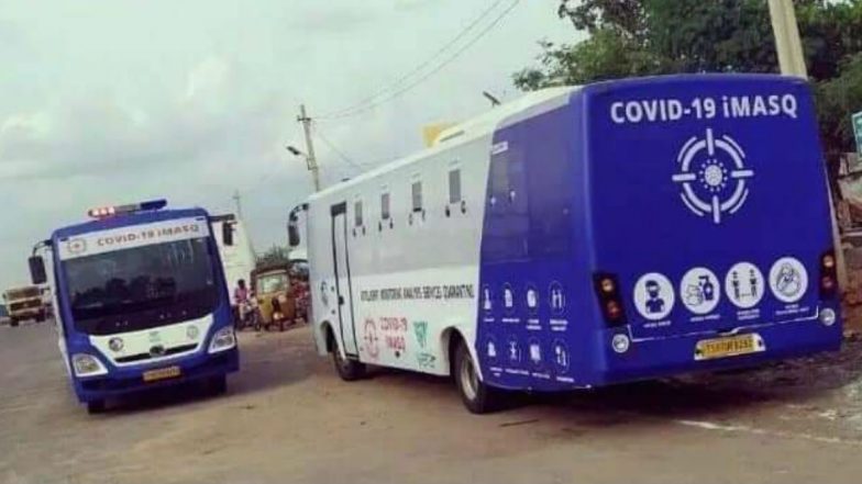 iMASQ Buses in AP: కరోనా కట్టడికి ఏపీ ప్రభుత్వం మరో ముందడుగు, ఐ-మాస్క్ బస్సుల్లో కోవిడ్-19 నిర్థారణ పరీక్షలు, విజయవాడలోనే 8 ఐ మాస్కు బస్సులు ఏర్పాటు చేసిన ఏపీ సర్కారు iMASQ Buses in AP: కరోనా కట్టడికి ఏపీ ప్రభుత్వం మరో ముందడుగు, ఐ-మాస్క్ బస్సుల్లో కోవిడ్-19 నిర్థారణ పరీక్షలు, విజయవాడలోనే 8 ఐ మాస్కు బస్సులు ఏర్పాటు చేసిన ఏపీ సర్కారు