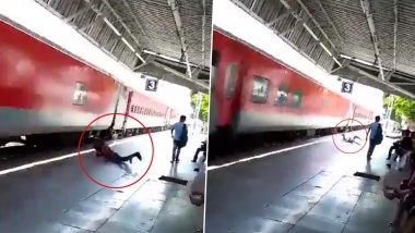 Man Falls From Speeding Train Video: వీడియో ఇదిగో, సూపర్ ఫాస్ట్ వేగంతో వెళుతున్న రైలు నుంచి కిందపడ్డ యువకుడు, తరువాత ఏమైందంటే..