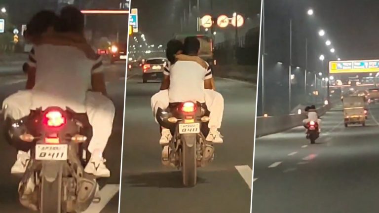 Couple Romance on Bike Video: బైక్ మీద వెళుతూ ముద్దులతో రెచ్చిపోయిన లవర్స్, వీడియో వైరల్ కావడంతో రంగంలోకి దిగి చలానా విధించిన పోలీసులు