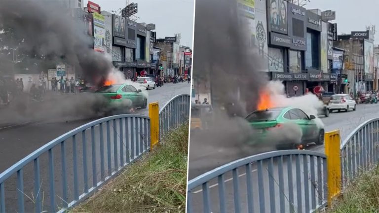 BMW Car Catches Fire: వీడియో ఇదిగో, బీఎండబ్ల్యూ కారులో ఒక్కసారిగా మంటలు, డ్రైవర్ కిందకు దిగి పరిశీలించేలోపే మంటల్లో కాలిపోయిన ఖరీదైన కారు