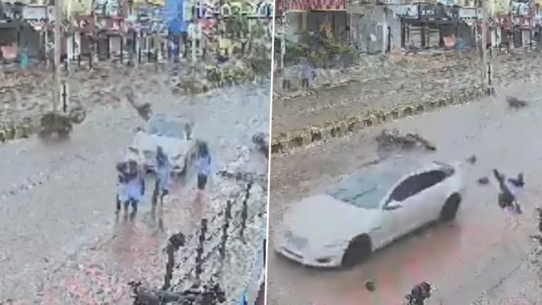 Video: వీడియో ఇదిగో, బైకును, రోడ్డుపై విద్యార్థునులను ఢీకొట్టి ఆగకుండా వెళ్లిపోయిన కారు, గాల్లోకి ఎగిరి రోడ్డుపై విద్యార్థులు
