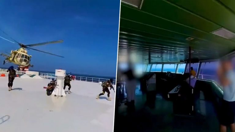 India-Bound Ship Hijack Video: ఎర్ర సముద్రంలో కార్గోషిప్‌ను ఎలా హైజాక్ చేశారో ఈ వీడియోలో చూడండి, హెలికాప్టర్ నుండి దిగి తుపాకులు చేతబట్టుకుని మరీ..