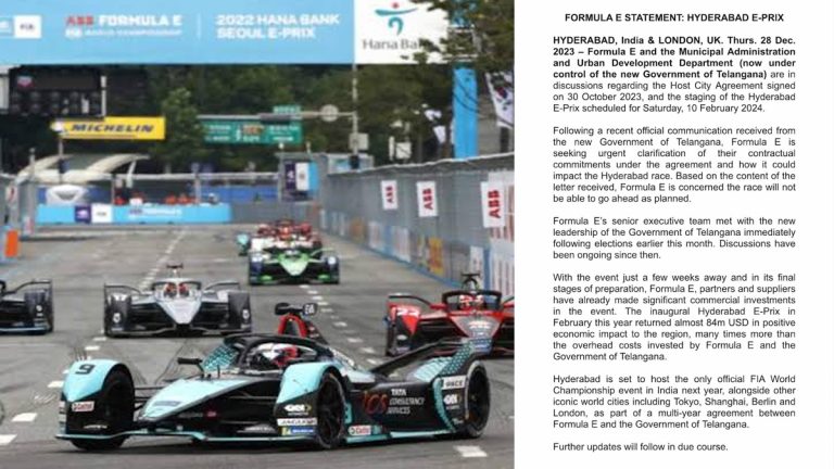 Formula-E Race Cancelled in Hyd: హైదరాబాద్‌లో ఫార్ములా-ఈ రేస్ రద్దు చేస్తున్నట్లు అధికారికంగా ప్రకటించిన ఫార్ములా-ఈ ప్రతినిధులు