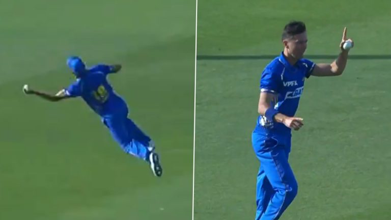 Trent Boult Catch Video: ఇదేమి క్యాచ్ బాబోయ్, వెనక్కి పరిగెత్తుకుంటూ వెళ్లి డైవ్‌ చేస్తూ ఒంటి చేత్తో స్టన్నింగ్‌ క్యాచ్ అందుకున్న ట్రెంట్ బౌల్ట్, వీడియో ఇదిగో..