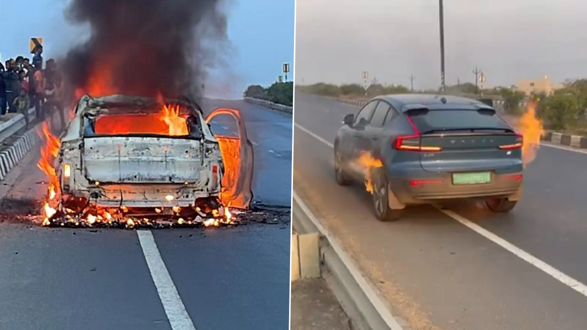 Volvo C40 Electric Car Catches Fire: వీడియో ఇదిగో, మంటల్లో కాలి బూడిదైన వోల్వో సీ40 ఎలక్ట్రిక్ కారు, దాని విలువ రూ. 63 లక్షలకు పై మాటే..