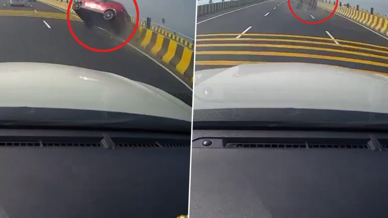 Accident On Mumbai's Atal Setu: వీడియో ఇదిగో, ముంబై అటల్‌ సేతు వంతెనపై ఘోర రోడ్డు ప్రమాదం, అదుపుతప్పి పల్టీలు కొట్టిన కారు
