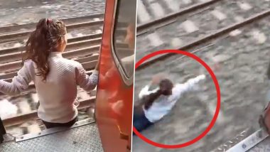 Girl Jumps From Moving Train Video: వేగంగా వెళుతున్న రైలు నుంచి కిందకు దూకిన బాలిక, బోర్లా పడటంతో ముఖం నిండా గాయాలు, వీడియో ఇదిగో