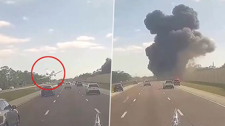 Florida Plane Crash: హైవేపై కుప్ప‌కూలిన విమానం, అటుగా వెళ్తున్న ట్ర‌క్కును ఢీకొట్ట‌డంతో పెద్ద ఎత్తున మంట‌లు, ఇద్ద‌రు స‌జీవ ద‌హ‌నం (వీడియో ఇదుగోండి)