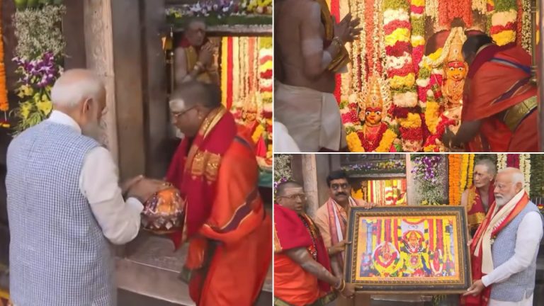 PM Modi in Ujjain Mahankali Temple: సికింద్రాబాద్‌ లోని ఉజ్జయిని మహంకాళీ అమ్మవారిని దర్శించుకున్న ప్రధాని మోదీ.. ప్రత్యేక పూజలు (వీడియో)