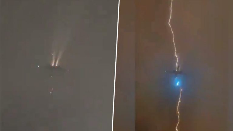 Lightning Strike Hits Plane: విమానం గాల్లో ఉండగా ఉరుములు మెరుపులు దాడి, సోషల్ మీడియాలో వీడియో వైరల్