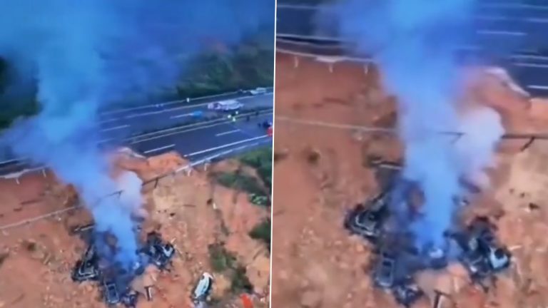 China Highway Collapse: వీడియో ఇదిగో, చైనాలో ఉన్నట్లుండి కుంగిపోయిన జాతీయ రహదారి,  గోతిలో పడి 19 మంది వాహనదారులు మృతి