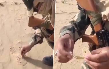 BSF Soldier Roasts Papad on Sand: వీడియో ఇదిగో, రాజస్థాన్ ఎడారి ఇసుకలో పాపడాలు కాల్చిన బీఎస్​ఎఫ్​ జవాన్, ఎండ దెబ్బకు క్షణాల్లోనే..