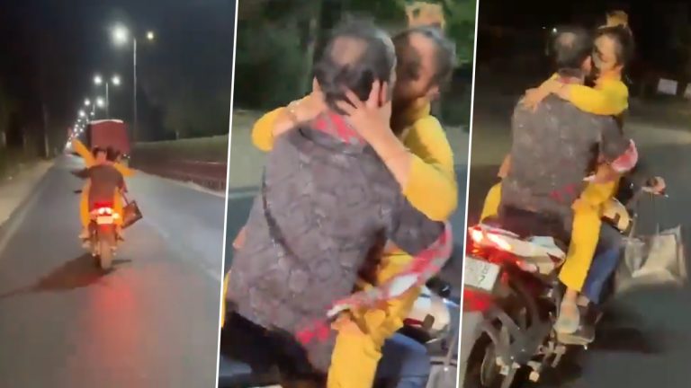 Couple Romance on Bike: మళ్లీ బైక్‌పై జంట రొమాన్స్ వీడియో వైరల్, వేగంగా వెళుతున్న బైక్ మీద ముద్దులు పెట్టుకుంటూ హల్‌చల్, చివరకు ఏమైందంటే..