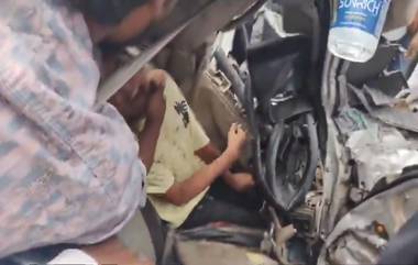 Kid Trapped in Car: వీడియో ఇదిగో, రోడ్డు ప్రమాదంలో కారులో ఇరుక్కుని విలవిల్లాడిన బాలుడు, జేసీబీ సాయంతో రెండు గంటల పాటు శ్రమించి..