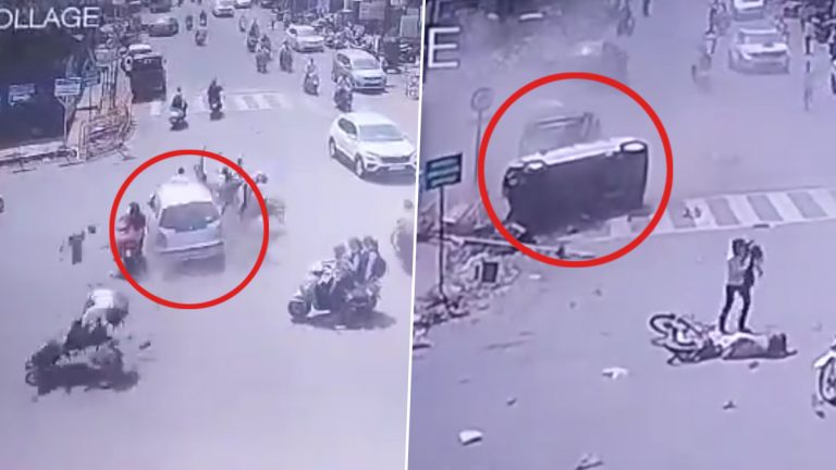 Kolhapur Rash Driving Video: ఘోర రోడ్డు ప్రమాదం వీడియో ఇదిగో, అతివేగంగా దూసుకొచ్చి నాలుగు బైక్‌లను ఢీ కొట్టిన కారు, ఇద్దరు అక్కడికక్కడే మృతి